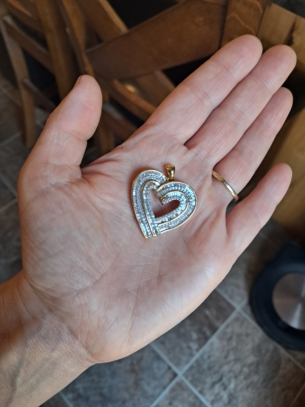 14K Yellow Gold Plated 925 Sterling Silver With Diamonds Heart Pendant